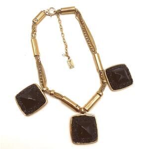 Kenneth Cole Black Lucite Necklace Gold Tone